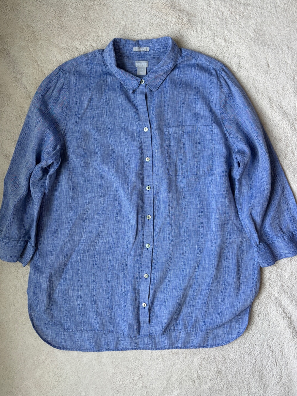 Chicos Light Blue No Iron Linen Button-Up Shirt Women Size 3.5 or US 18